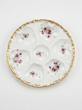 Antique Haviland Limoges Oyster Plate Pink Floral Gold Rim A901